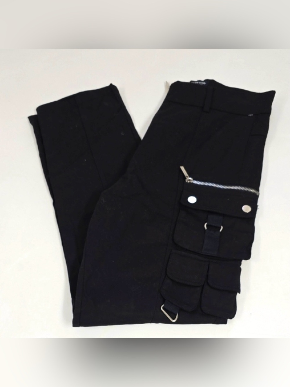 Maniere De Voir Black Cargo Utility Pants with Zipper Detail